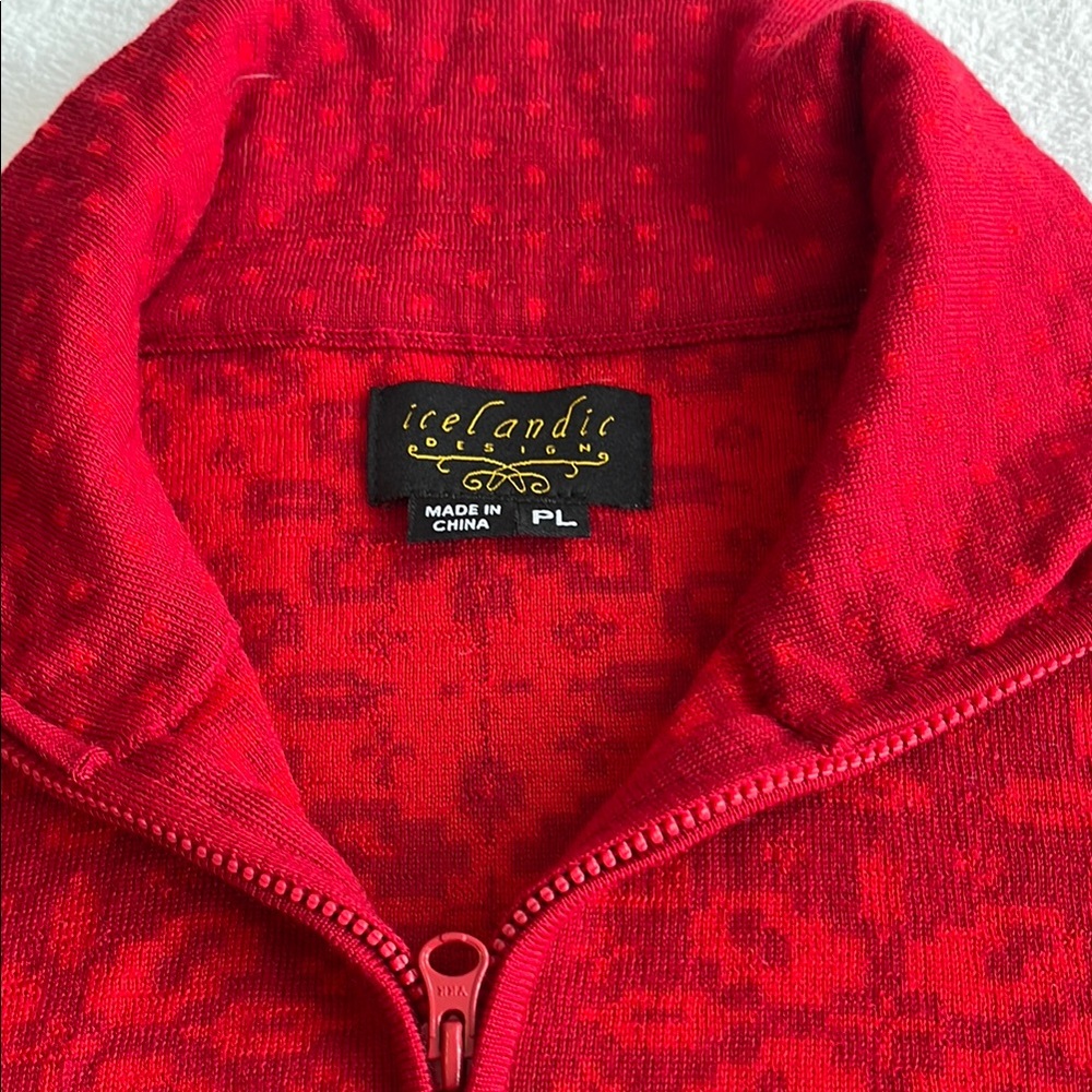 Icelandic Design Wool quarter Red Quarter-Zip Sweater sz Large Petite LP